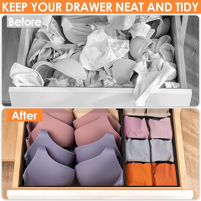 12 Pack Drawer Organizers, 116 Compartments Fabric Foldable Dresser Drawer Organizers for Clothing, Closet Organizers and Storage Bins for Clothes, Christmas Ornament Storage Boxes with Dividers - Image 6