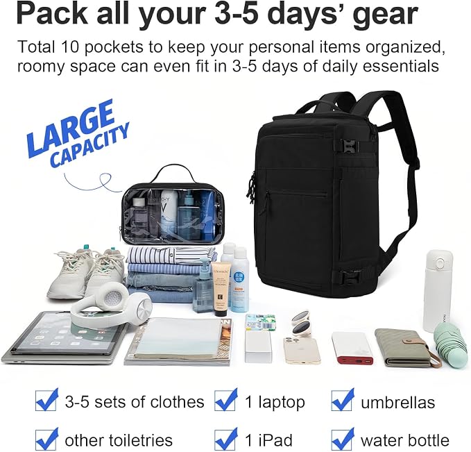 Carry On Travel Backpack Flight Approved Laptop Backpack for Women Men | Personal Item Travel Bag, Casual Weekender Daypack with Wet Pocket for Business, Hiking - Image 8