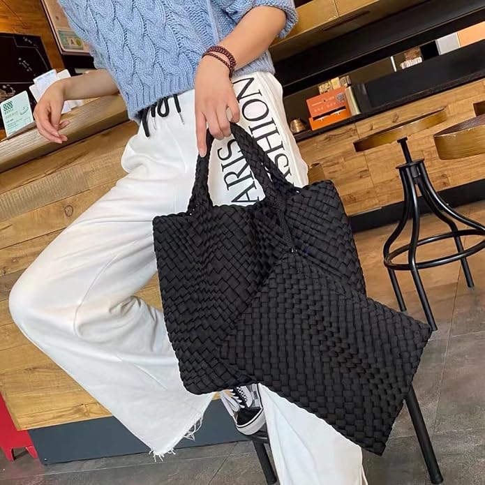 JINMANXUE Woven Hobo Bag For Women Neoprene Tote Bag Large Capacity Handbag Patchwork Handmade Casual Shoulder Bags - Image 6