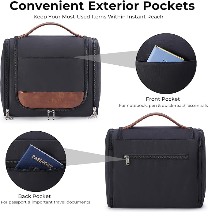 Ralnitote Large Hanging Toiletry Bag for Men, Travel Bathroom Bag with Hook, Hygiene Bag Organizer for Shower, Shaving & Grooming Essentials, Black - Image 4