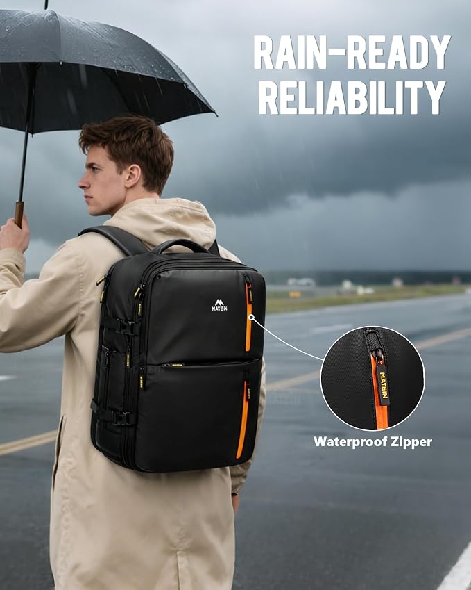 MATEIN Personal Item Travel Backpack 18x14x8 for Spirit Airlines, Black | Shoe Compartment Detachable, Expandable, Underseat Backpack, Fit 17" Laptop, Airplane Approved, Carry on Bag Luggage, Mochila - Image 7