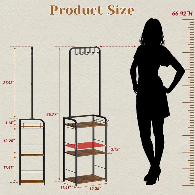Floor-Standing Purse Organizer for Closet with 5 Hangers & 6 Side Hooks, Tall Purse Rack Stand for Purse Storage, High-Capacity Handbag Organizer, Multi-Purpose Purse Storage Organizer for Small Place - Image 5