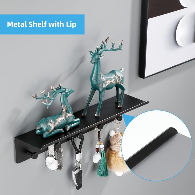 Bathroom Towel Rack Wall Mounted, Rustproof Aluminium Shelf with 5 Bath Robe Hook, Decor Display Storage, Hot Tub Accessories, Hanging Hanger for Hat, Key, Bag Holder, Bathtub - Image 5
