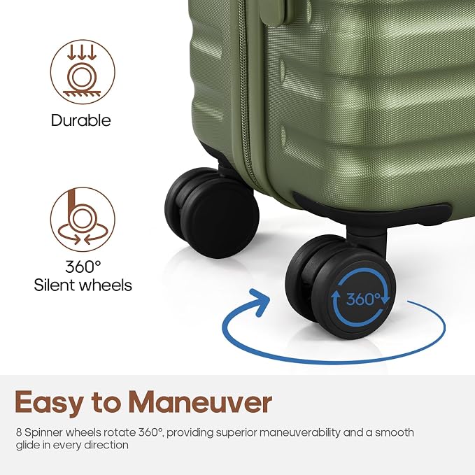 3 Piece Luggage Set, Durable ABS Hardshell Carry On Suitcase Set with Silent Spinner Wheels, YKK Zipper & TSA Lock, Lightweight Large Travel Checked Luggage,20/24/28 Inch - Image 4