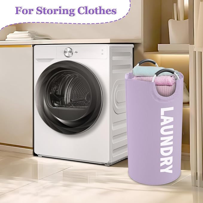 2Pack 95L Purple Collapsible Laundry Basket for Students, Large Laundry Hamper with Handles, Portable Dirty Clothes Hamper, 600D Oxford Fabric Storgae Basket for Bathroom, Dorm - Image 6