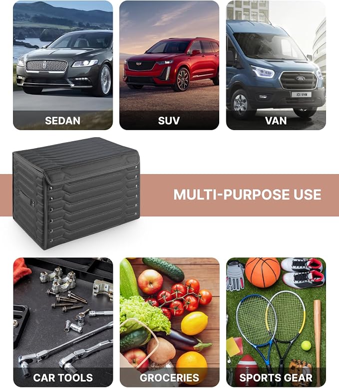 Owleys Trunk Storage 17.7" Collapsible Crate For Groceries, Tools & Travel Gear - Eco-Leather Car Organizer With Magnetic Lid - Practical Birthday Gift For Men (Highway 17) - Image 6