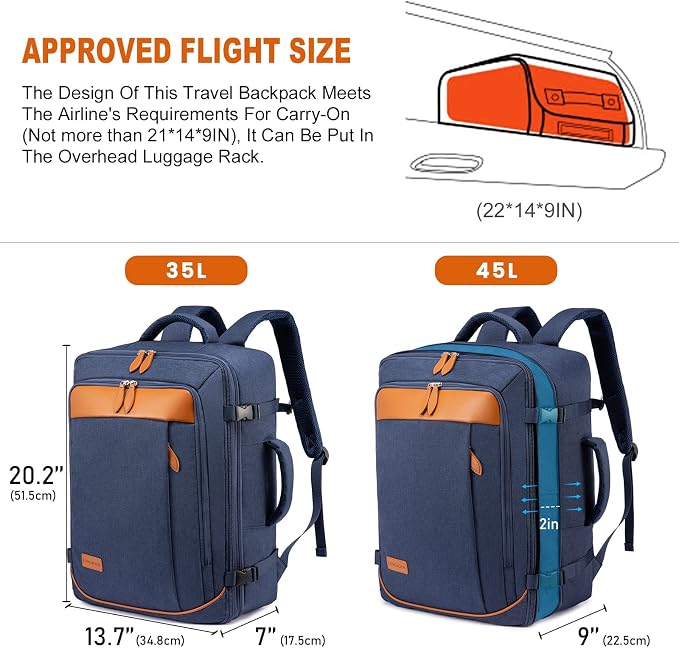 LOVEVOOK Carry on Backpack, 45L Large Travel Backpack for Women Men Airline Approved, Expandable Large Suitcase Backpacks With 4 Packing Cubes, Aer Travel Pack 3, Water Resistant Weekender Bag - Image 4