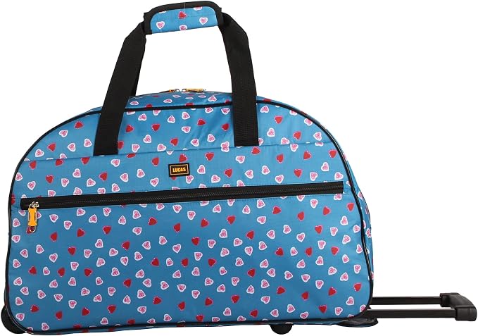 LUCAS Designer Carry On Luggage Collection - Lightweight Pattern 22 Inch Duffel Bag- Weekender Overnight Business Travel Suitcase with 2- Rolling Spinner Wheels (HEART FIELD BLUE, 22in) by LUCAS