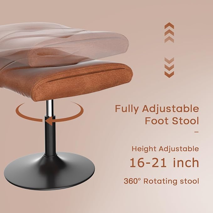 VECELO Foot Rest Under Desk Ottoman, PU Height Adjustable Footrest with Comfort Padding, Leg Rest for Desk for Relieving Leg Pain, Stiffness, and etc, Brown - Image 3