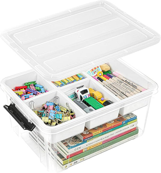 EOENVIVS 17 QT Clear Craft Storage Organizer Box with Removable Tray, Plastic Storage Bins with lids for Kids Art Supplies, Toys, Beads, Tools, Sewing & Classroom by EasyCozyHomey