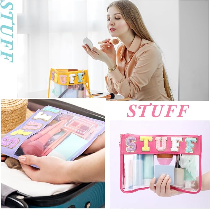 Nuanchu 9 Pcs Clear Stuff Pouch Bags 11.8 x 7.8 Inch PVC Chenille Letter Makeup Bags Bulk Water Resistant Travel Cosmetic Snack Pouches Operation Christmas Items Bulk - Image 5