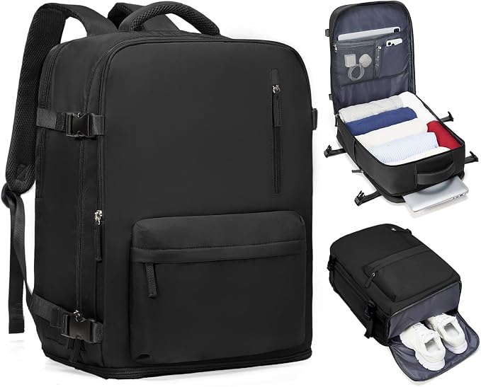 Carry on Travel Backpack for Women Men Large Hiking Laptop College Backpacks Personal Item Bag Waterproof Lightweight Backpack Flight Approved Mochilas de Viaje for Weekender Business,Black by Unknown