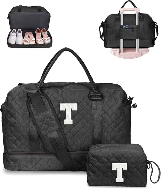 Granddaughter Initial Duffle Bag with Shoe Compartment, Personalized Weekender Overnight Travel Bag, Letter Gift for Her by Vogewood