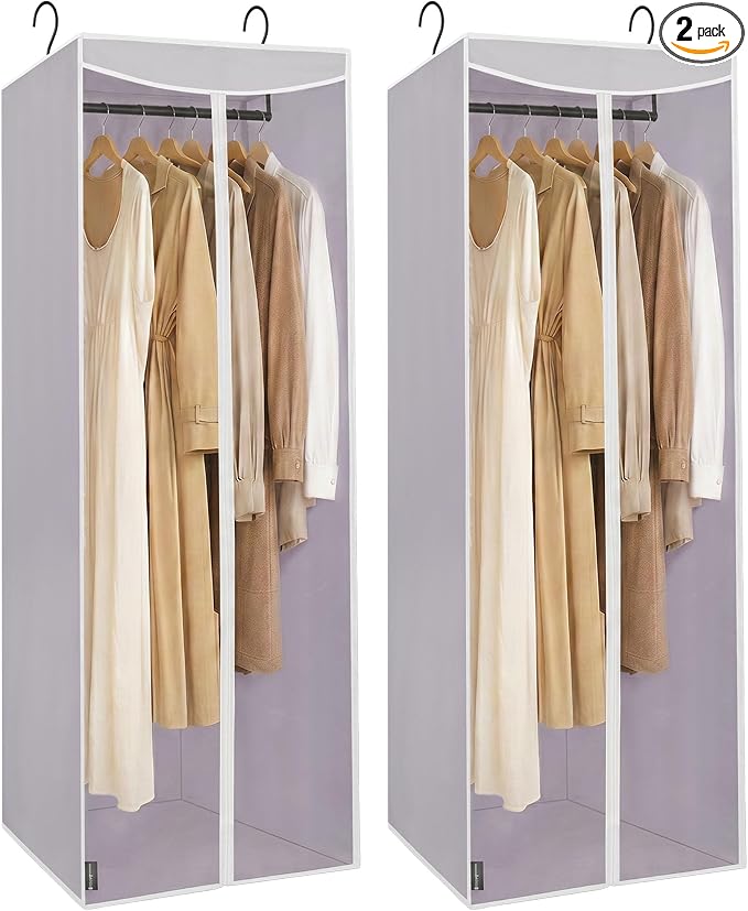 STORAGE MANIAC 57" Hanging Garment Bag Zipper Cover with Sealed Clear Window, Long Garment Cover for Closet Storage Wardrobe Clothes Protector, Large Garment Storage Bag for Dresses, Grey，2-Pack by STORAGEMANIAC
