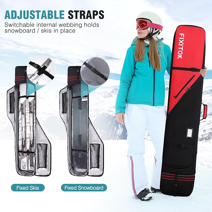 FIXITOK Snowboard & Ski Bag for Air Travel, Waterproof Full Padded Snowboard Bag Fit Board, Boots, Clothes, Helmet and Gear, Adjustable Length Ski Bag(157CM-181CM) - Image 4