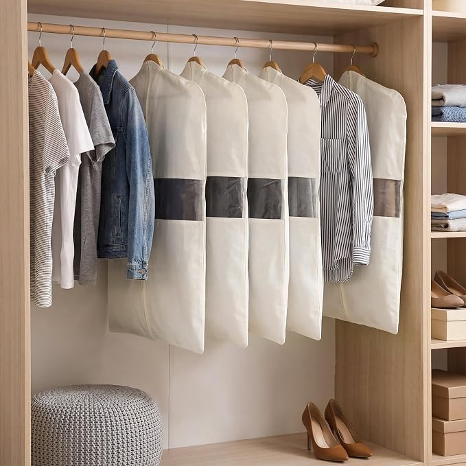 Aliceset 6 Pcs 32 Inches Cotton Garment Bags for Hanging Clothes, Canvas Suit Bags for Clothes Coats Jackets Shirts Closet Storage Travel Gusseted Hanging Garment Cover - Image 7