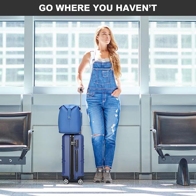 Kono Luggage Set 4 Piece Carry On Hardside Luggage with Spinner Wheels | Lightweight PC+ABS Carry On Suitcase with TSA Lock Navy - Image 2