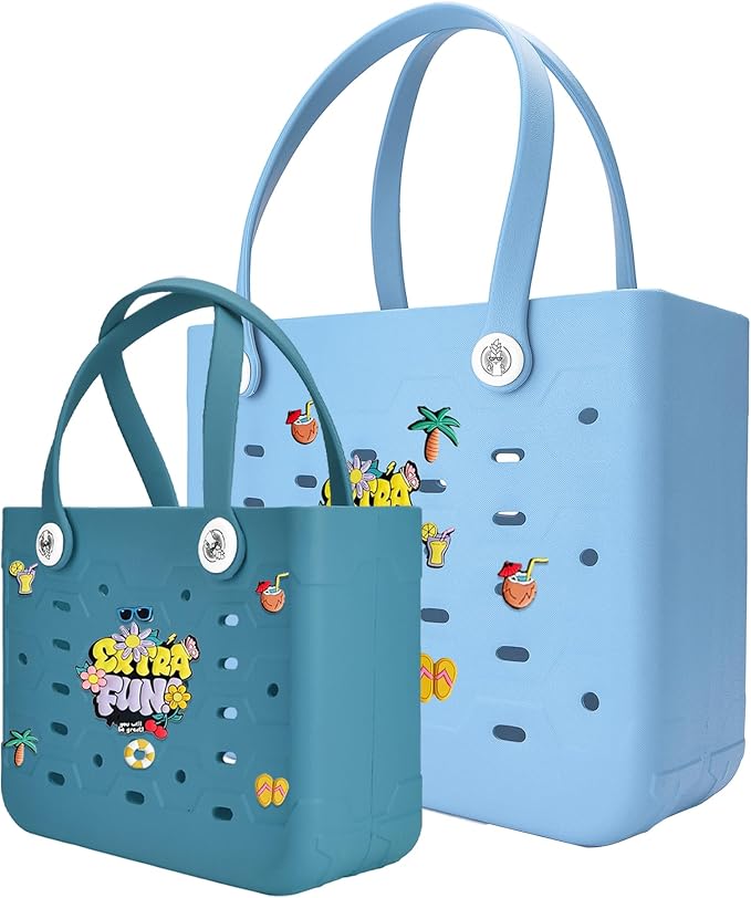2-Pack Beach Bags Medium & Small,Waterproof Sandproof Rubber Tote Set for Women Men, Vacation Pool Boat Essentials by Unknown