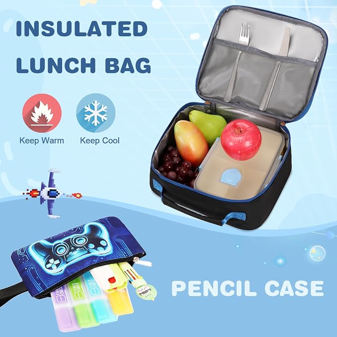 Bevalsa Backpack for Boys, School Bags for Kids, Bookbag for Boys Girls Children Teens Backpacks for Elementary Middle High school Student, Bookbag and Lunch Bag Set with USB Charging Port (Blue) - Image 5