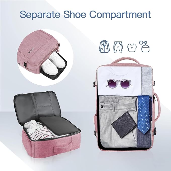 Gieury Carry On Backpack for Women, 50L Travel Backpack Flight Approved, Expandable Backpack For Airplanes, 17 Inch Laptop Backpack, Luggage Suitcase Daypack Lightweight Business Weekender Bag, Pink - Image 2
