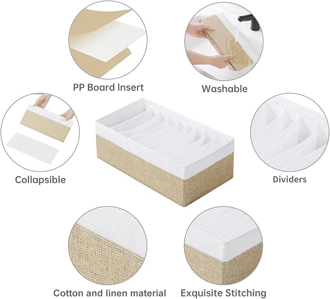 4 Packs T-shirt Drawer Organizers for Clothing,10 Grids Compartment Wardrobe Storage Box, Clothes Organizer for Folded Clothes, T-shirt, Legging-15.75''x9.06''x5.91-BeigeWhite - Image 5