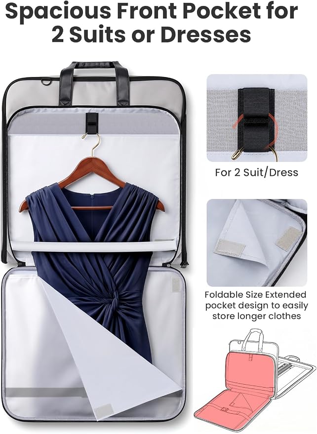 Mancro Garment Bags for Travel Fits 5 Suits, Wrinkle Free Suit Bag Travel | Carry on Garment Bags for Hanging Clothes with Luggage Sleeve and Shoe Pocket, Waterproof Suit Garment Bag for Men Women - Image 4