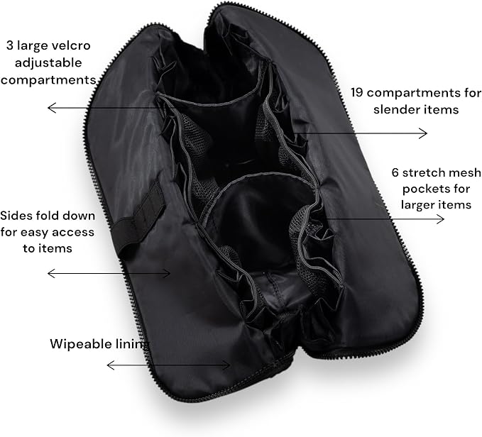 THE VERTI-Vertical Waterproof Makeup & Toiletry Bag | 23-Pocket Organizer with Upright, Fold-Down Design for Skincare, Toiletries & Essentials (Onyx, Medium) - Image 4