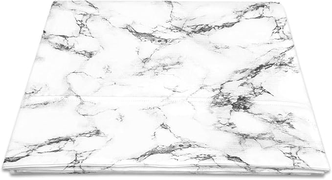 Pizuna Pure 100% Cotton Flat Sheets Only Twin XL Marble White (1 PC), Luxurious 400 Thread Count Long Staple Cotton Sateen with 4" Hem (Combed Twin XL Flat Sheet Only Cotton) by Pizuna