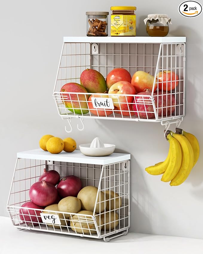 Goozii Wall Mount Bathroom Storage Basket, Fruit Produce and Vegetable Baskets for Kitchen Counter, Hanging Wire Storage Basket for Laundry Room Bedroom Closet Pantry Boys Girls Room (White) by Goozii