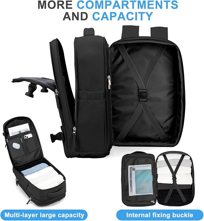 coowoz Large Travel Backpack For Women Men, Carry On Backpack,Hiking Backpack Waterproof Outdoor Sports Rucksack Casual Daypack Expandable Heavy Duty Extra large Backpack Black Expansion - Image 5