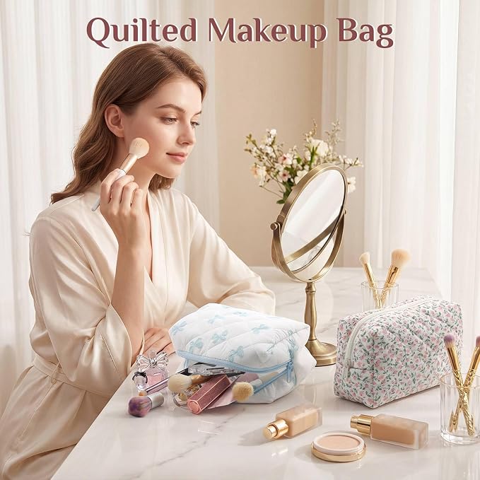 Paterr 10 Pcs Quilted Makeup Bag Bulk Cotton Floral Cosmetic Bag Women Girls Bridesmaid Gifts Cute Makeup Pouch Coquette Aesthetic Travel Toiletry Organizer (Mix Print,7.09 x 4.33 x 2.76 Inches) - Image 5