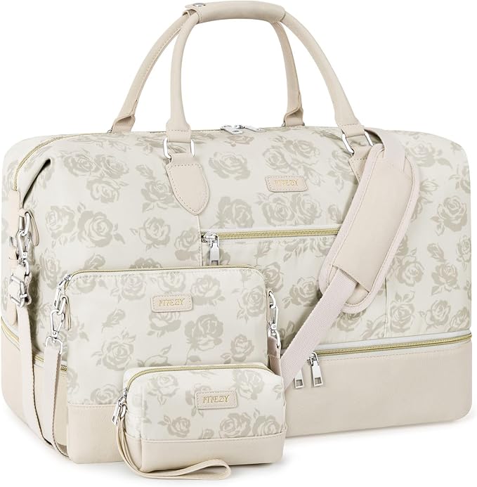 ITIEZY Weekender Overnight Bag for Women - Large Travel Duffel Bag with Shoe Compartment, Gym Duffel Bag Hospital Bag Carry On Tote Bags for Airplanes with Crossbody Bag Toiletry Bag 3Pcs Set by ITIEZY