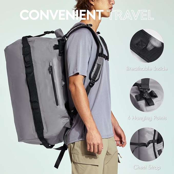 Haimont IPX7 Waterproof Roll-Top Dry Duffel Backpack | 60L/90L Sizes, 500D Tarpaulin, Welded Seams, Mesh Pockets, Boating & Kayaking - Image 4