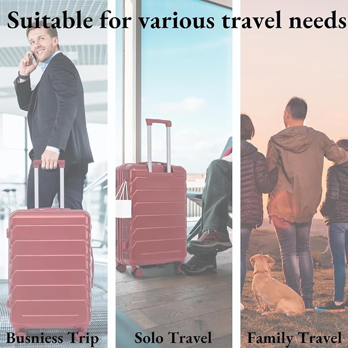 3-Piece ABS Spinner Luggage Set (20" 24" 28") with Combination Lock, Matching Hardshell Suitcases, Wine Red - Image 7