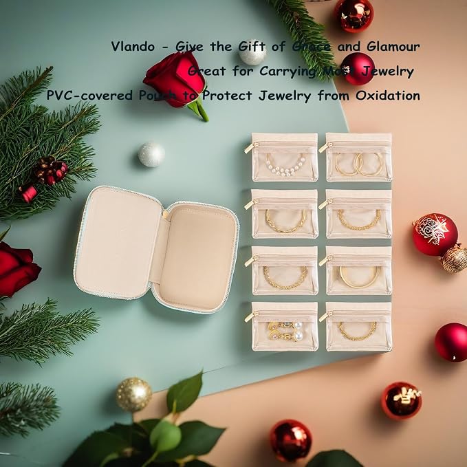 VLANDO Travel Jewelry Box Organizer – Portable PU Leather Jewelry Case with 6/8/12 Zippered Pouches, Compact Storage for Earrings Rings Necklaces Bracelets, Lilac Purple - Image 4