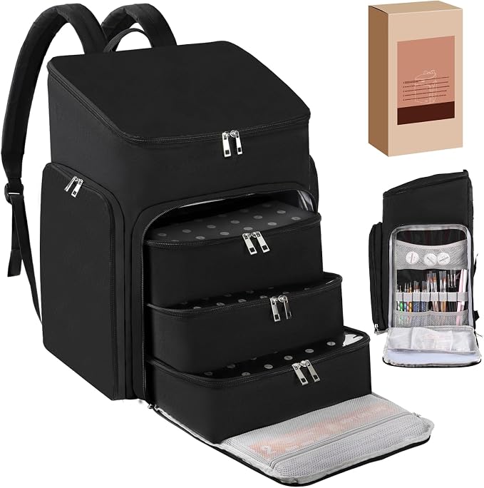 DERSTUEWE Professional Nail Polish Organizer Backpack, Black Storage Case with Multiple Compartments, Portable Travel Carrying Bag for Nail Art Supplies by Derstuewe