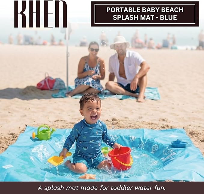2-in-1 Kids, Baby & Infants Beach Pool & Waterproof Picnic Blanket - Large 6.5' Portable Paddling, Pool & Play Mat & Waterproof Carrying Bag, Outdoor Summer, Toddle Child & Kid, Aquamarine Blue Dream - Image 2