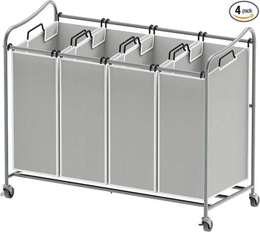 Simple Houseware 4-Bag Heavy Duty Laundry Sorter Rolling Cart, Silver | Removable Bags and Lockable Wheels for Laundry Room Organization by SimpleHouseware