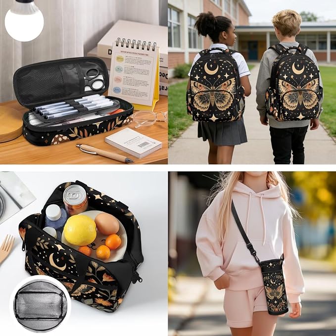 4 PCS Cute School Backpack for Boys Butterfly Schoolbag Rucksack with Lunch Box Handbag and Pencil Case Bottle Sleeve Pouch Set for Elementary Middle School - Image 7