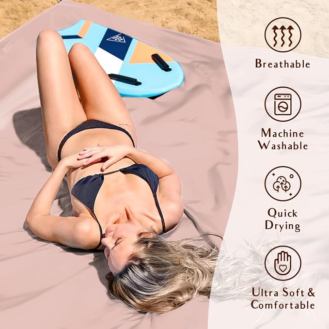 AlphaBeing Beach Blanket Waterproof Sandproof, Extra Large Beach Mat for 1–8 Adults, Oversized Picnic Blanket with 4 Stakes & Storage Bag, Essential Beach Gear for Travel - Image 5