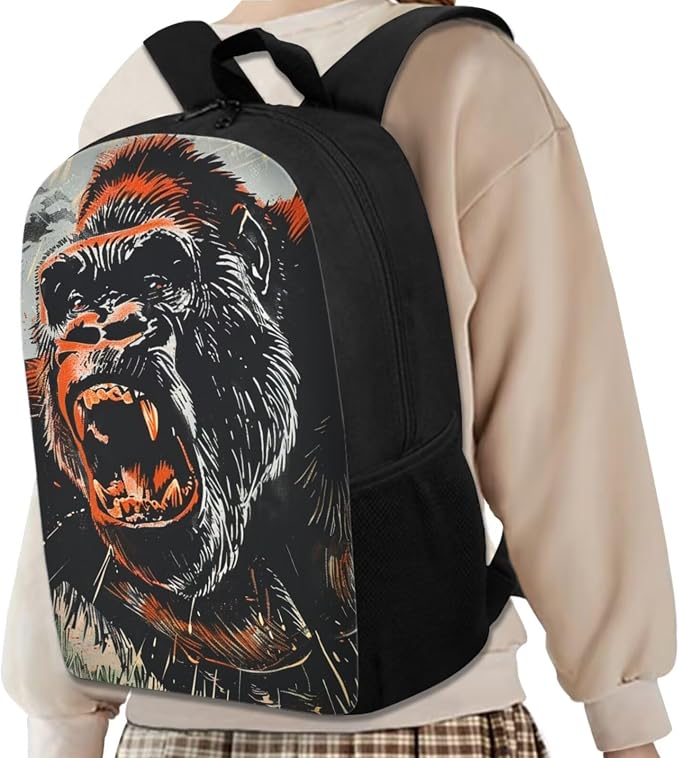 17 Inch Animal Print School Backpack And Lunch Box Set for Kids Lightweight Roaring Gorilla Backpack for Boys Girls Sturdy School Bag with Insulated Lunchbox Pencil Case Student Bookbag - Image 2