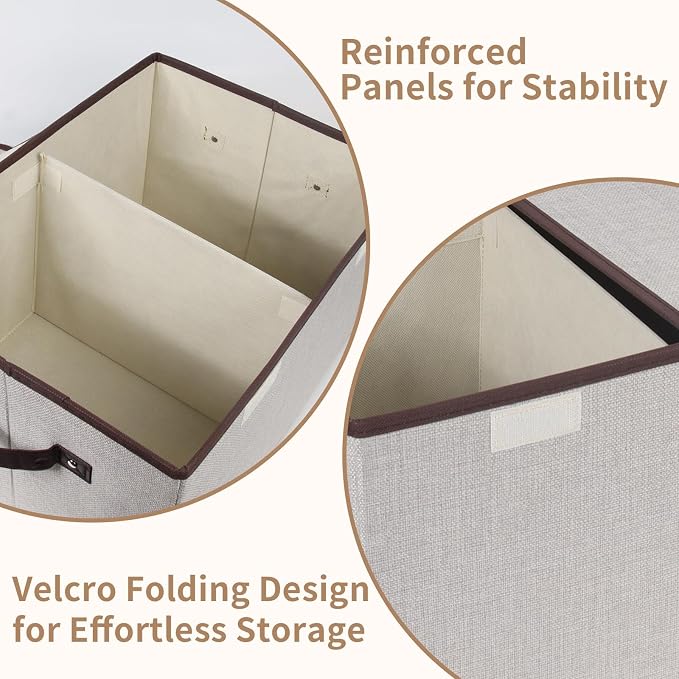 Foldable Fabric Storage Box, 16.5 x 11.8 x 9.8 inches (L x W x H), with Double-Lid & Dividers, Large Organizer for Home, Closet, Office(Grey) - Image 3
