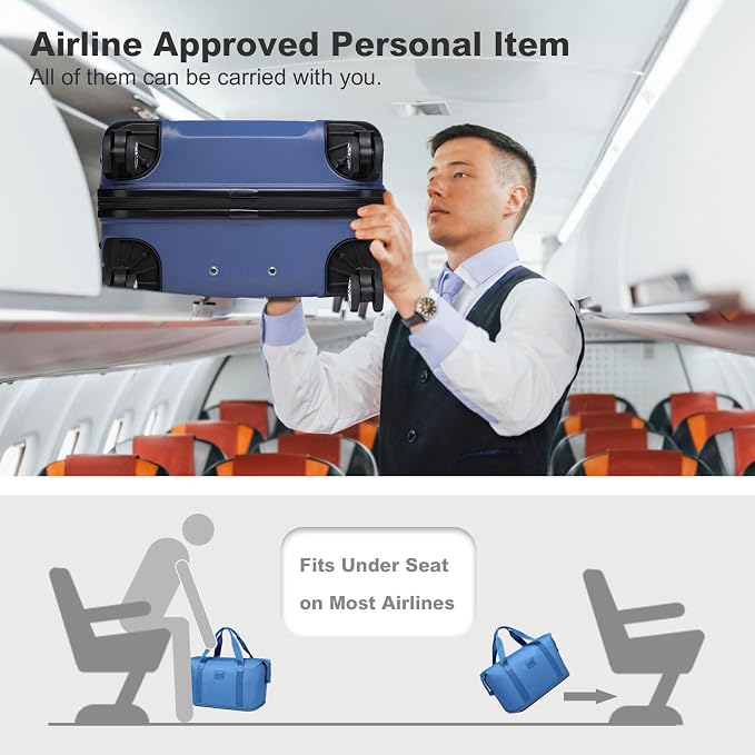 Kono Luggage Set 4 Piece Carry On Hardside Luggage with Spinner Wheels | Lightweight PC+ABS Carry On Suitcase with TSA Lock Navy - Image 3
