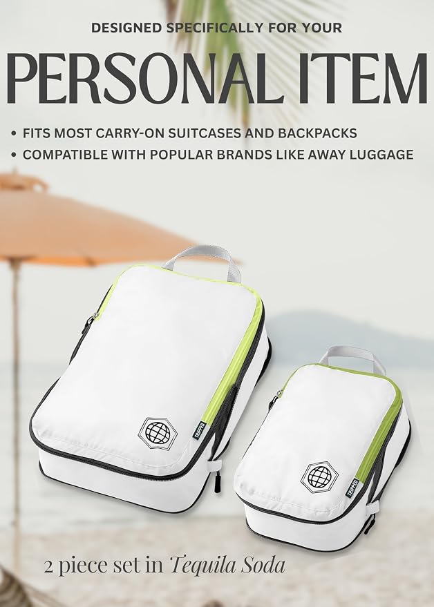 Compression Packing Cubes for Travel, 2-Piece Lightweight Packing Cubes Set for Carry-On Luggage & Backpacks – TRIPPED Travel Gear (White and Green) - Image 2
