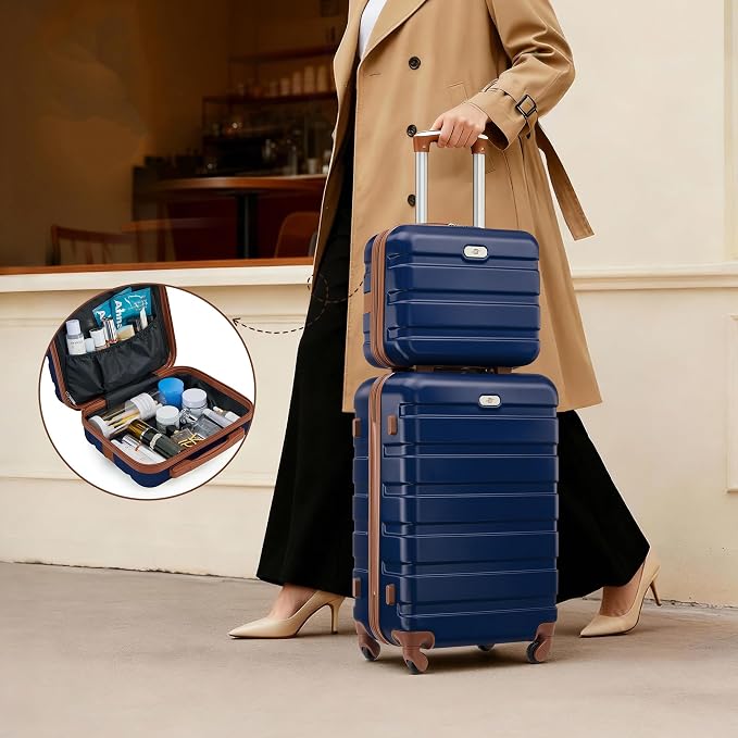 Suitour Luggage Sets 6 Piece, 20-inch Carry-on and 24 inch 28 inch Checked Suitcase Set with Cosmetic Case and Expandable Travel Duffle Bags Set(Navy Brown) - Image 2