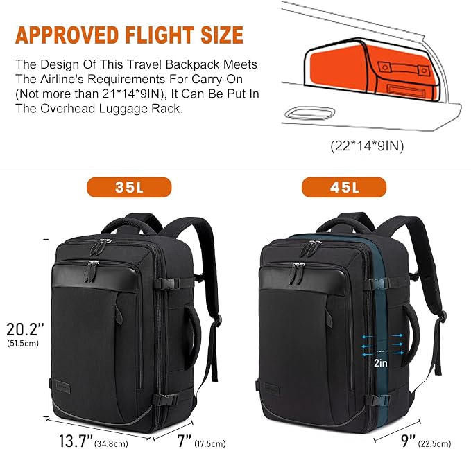LOVEVOOK Carry on Backpack, 45L Travel Backpack for Women Men Airline Approved, Expandable Large Suitcase Backpacks With 4 Packing Cubes, Aer Travel Pack 3, Water Resistant Weekender Bag - Image 3
