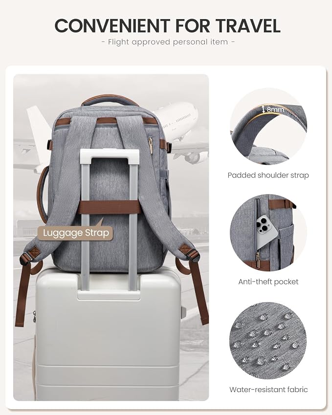 LOVEVOOK 40L Travel Backpack for Women Men, Large Carry on Backpack for Airplanes TSA Personal Item Travel Bag fits 15.6" Laptop, Waterproof Weekender Essentials Airline Approved with 2 Packing Cubes - Image 7