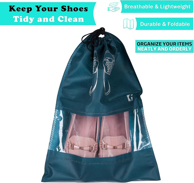 Kuber Industries Pack of 8 Shoe Bags | Shoe Bags for Travel | Non-Woven Shoe Storage Bags | Storage Organizers Set | Shoe Cover with Transparent Window | Shoe Dori Cover | Navy Blue - Image 2