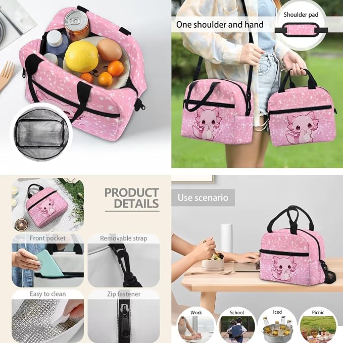 Star Axolotl School Backpack for Girls, 3Pcs Students Backpack, Elementary Bookbag Sets with Lunch Box Pencil Case for School - Image 3