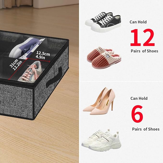 Onlyeasy Sturdy Under Bed Shoe Storage Organizer, Set of 2, Fit 12 to 24 Pairs, Underbed Shoes Closet Storage Solution with Clear Window, Breathable, L29.3 x W23.6 x H5.9, Linen-like Black, MXAUBSB2P - Image 7